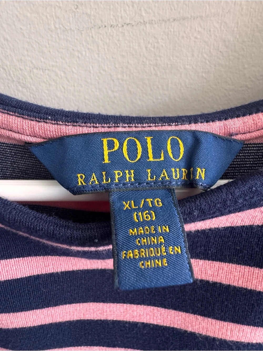 Polo Ralph Lauren Girls XL 16 Navy Pink Striped Fit & Flare Dress